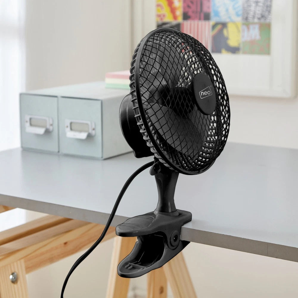 Neo Mini Fan Portable Desktop Clip Base Mount Desk 2 Speed 360 Adjustable Cool