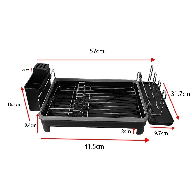 2 TIER KITCHEN SINK DISH DRAINER RACK WITH DRIP TRAY CUTLERY HOLDER PLATE RACK