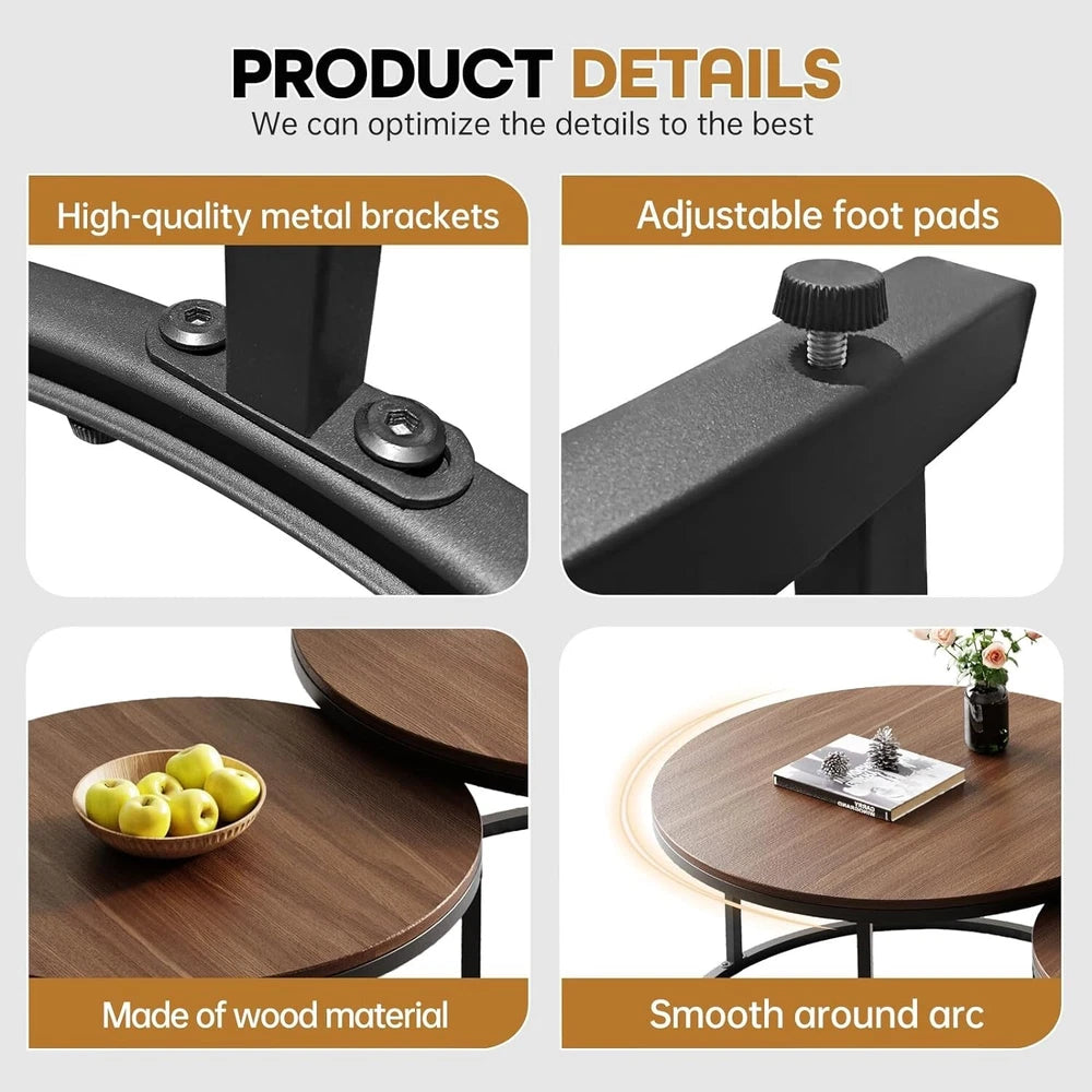 Nesting Coffee Tables Set of 2, Round Stacking Sofa Side Tables for Living Room