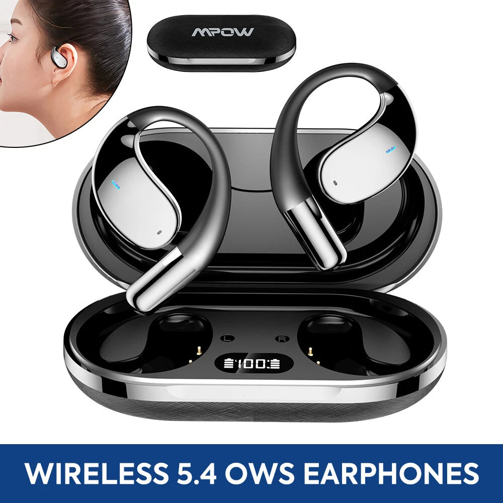MPOW Wireless Earphones Open Ear Bluetooth 5.4 OWS Headphones Gym Sports Earbuds