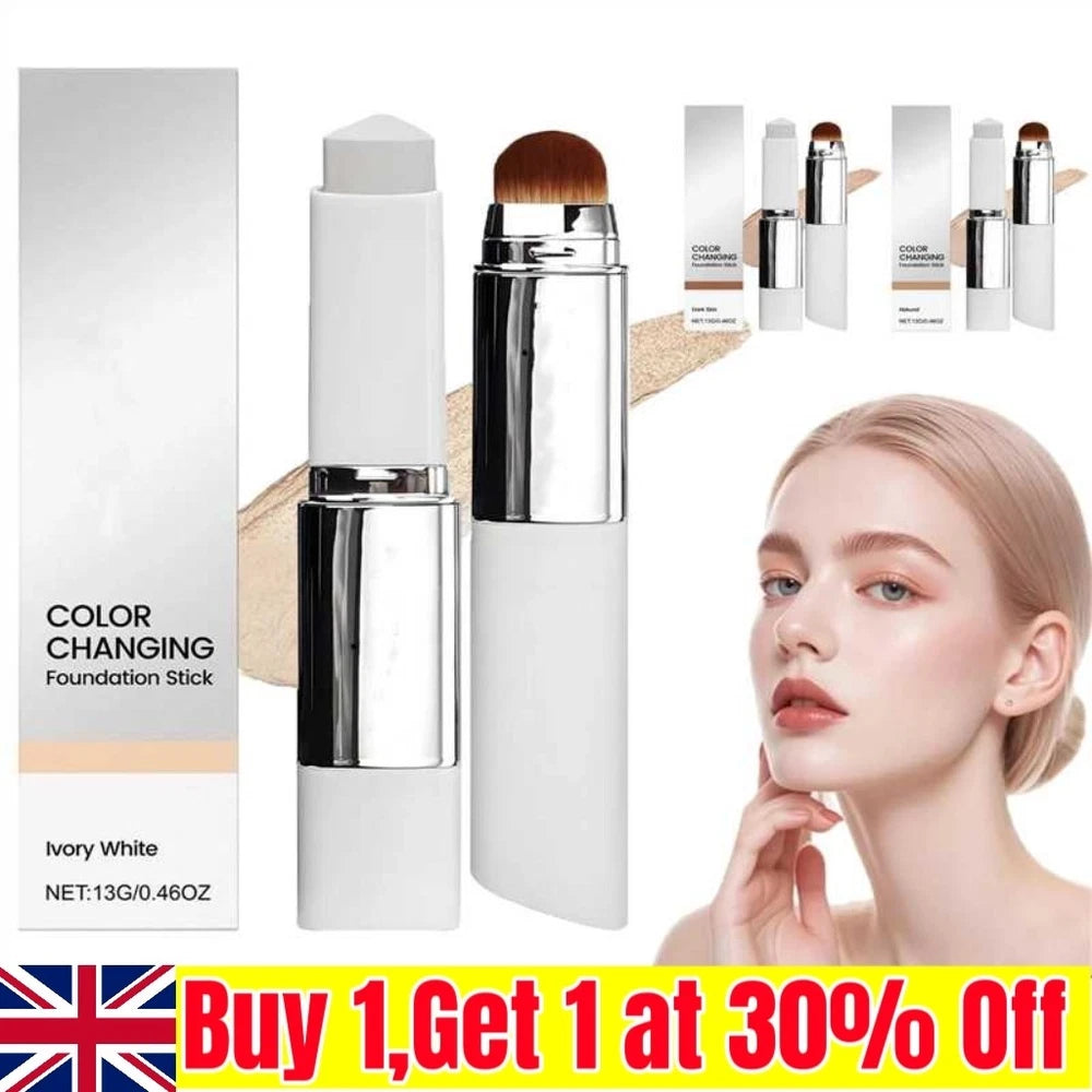 2-in-1 White Foundation Stick Colour Changing Concealer Stick with Brushes