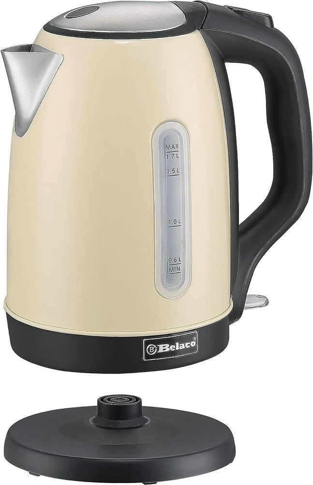 Belaco Electric Kettle Stainless Steel 1.7L,  2200w Fast Boil Cordless 360°