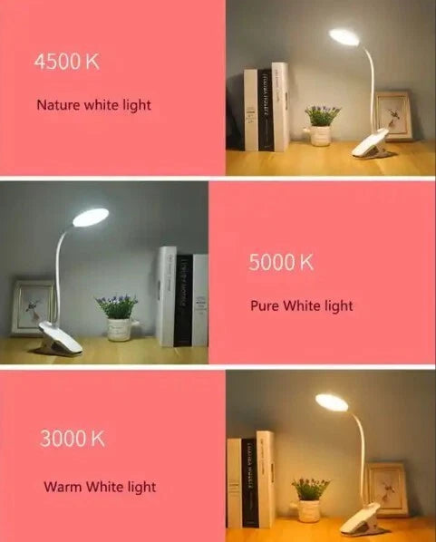 USB Clip On Desk Lamp Flexible Clamp Reading Light LED Bed Table Bedside Night