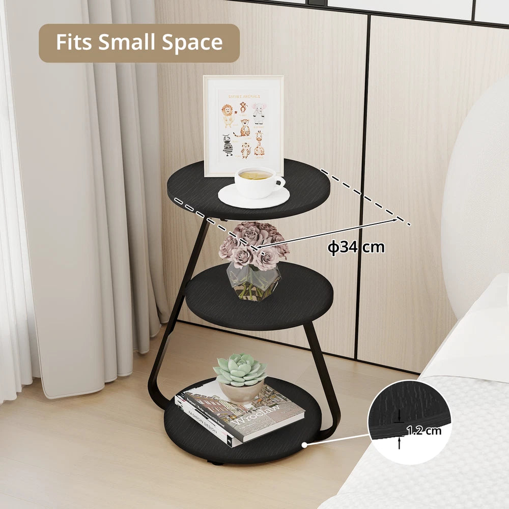 3-Tier Sofa Side Table LED Lighted Bedside Living Room End Table with Storage