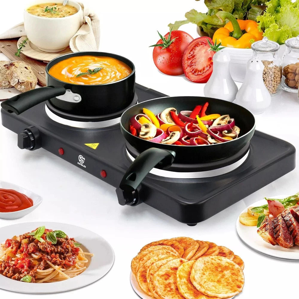 Double Electric Hot Plate Portable Table Top Cooker Hob RV Picnic Camping Stove