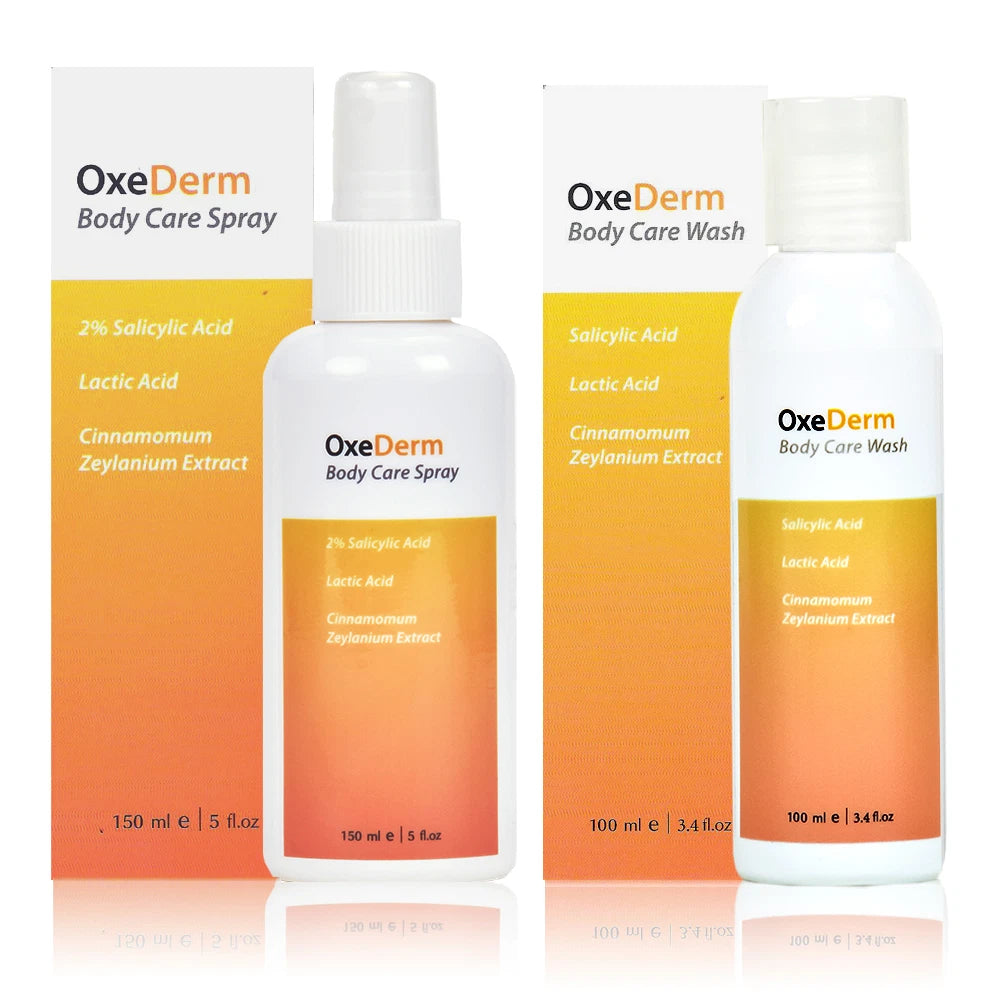 OxeDerm Salicylic Acid 2% Shower Gel + Anti Acne Body Spray Treatment, Spots etc