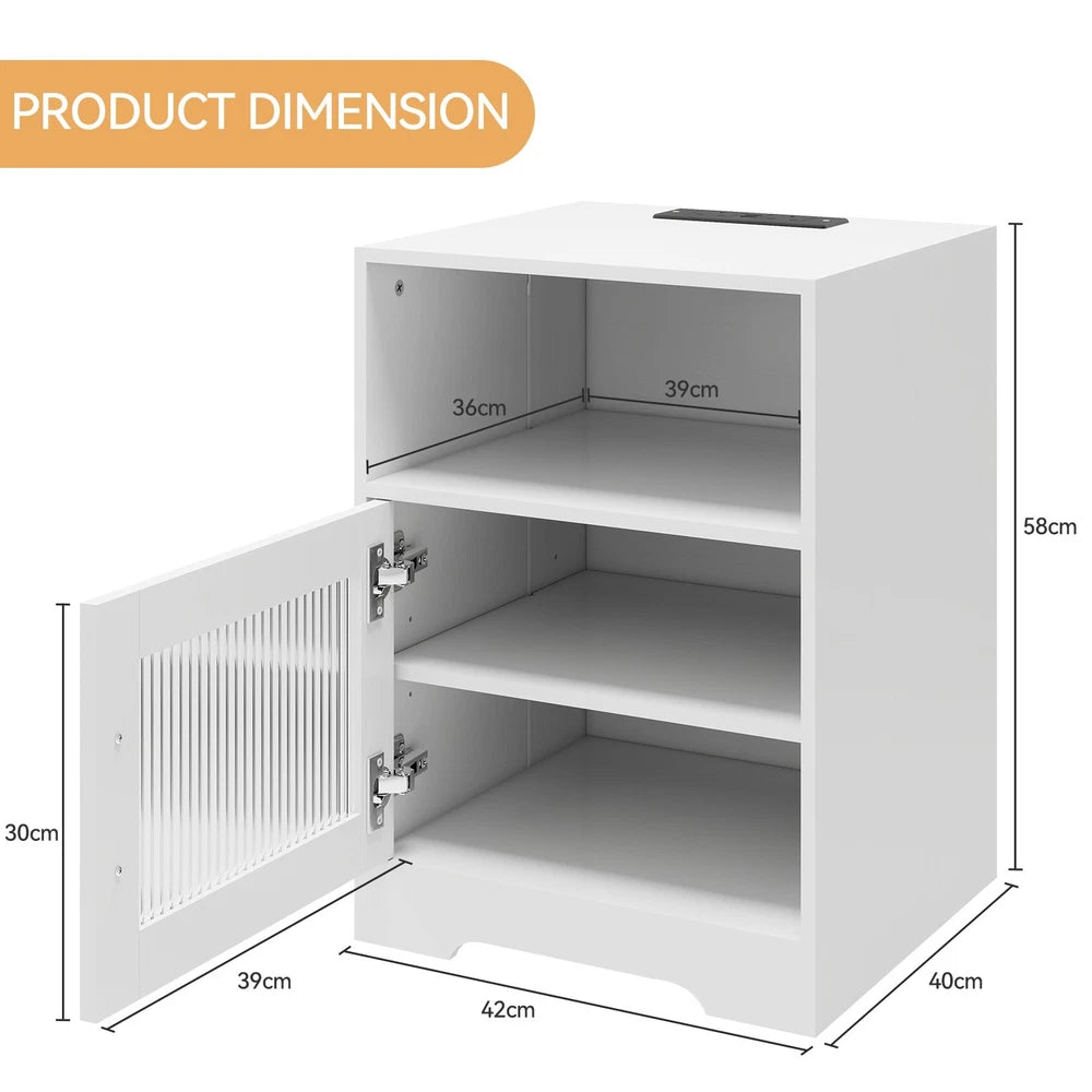 Bedside Table RGB LED 4 Tier Storage Cabinet Nightstand with Charging Station