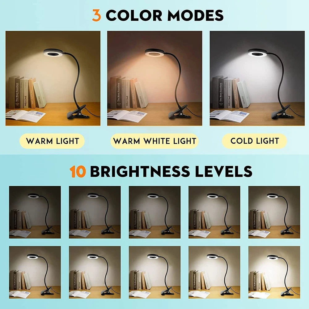48 LED USB Clamp Clip On Flexible Desk Light Bed Reading Table Study Night Lamp