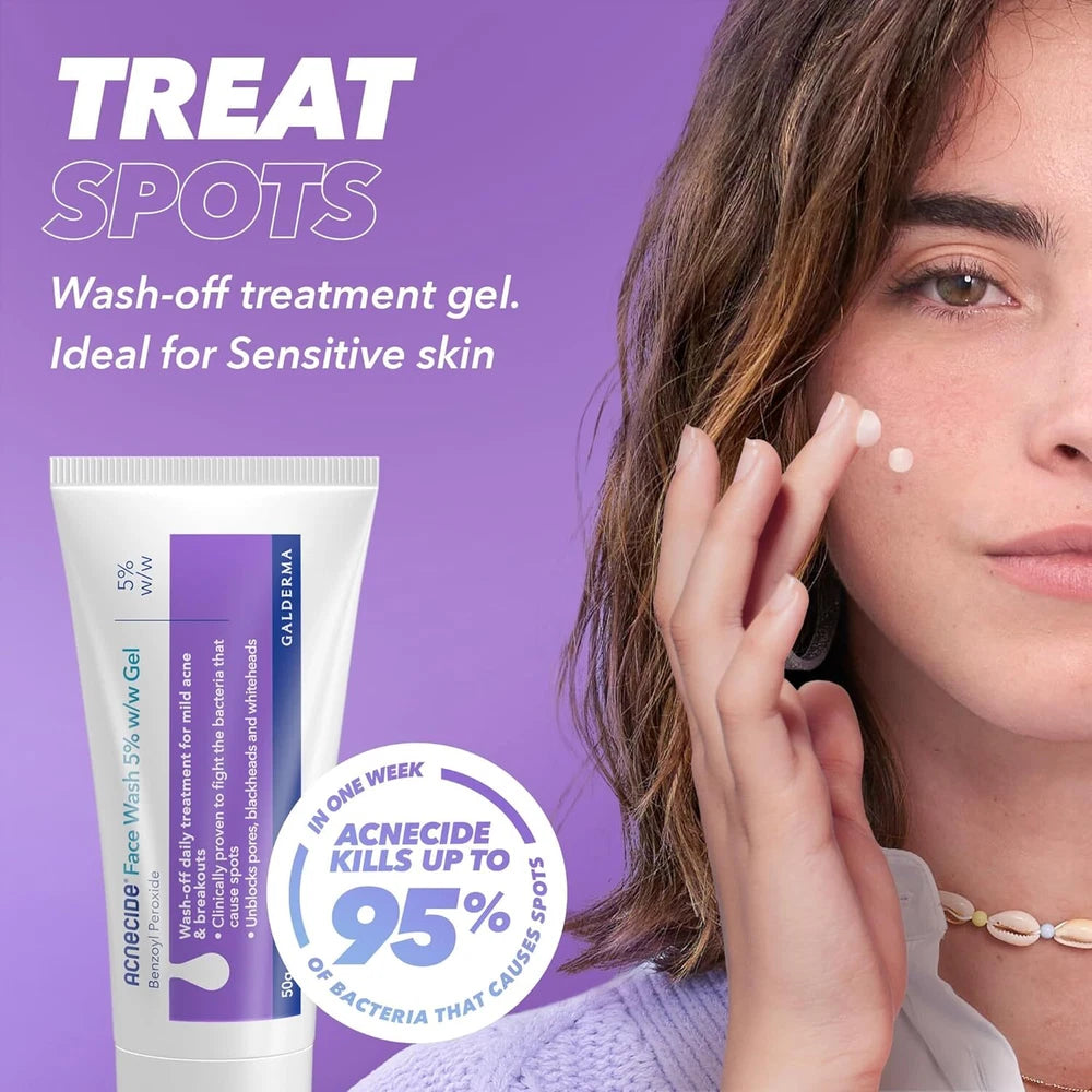 Acnecide Face Wash Gel 5% Benzoyl Peroxide Acne Treatment 50g