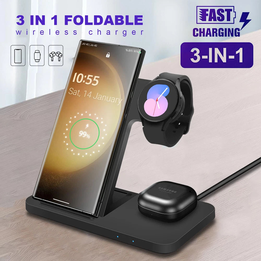 3in1 Wireless Charging Station For Samsung Galaxy Watch 8/Ultra S25 Edge S24 S23