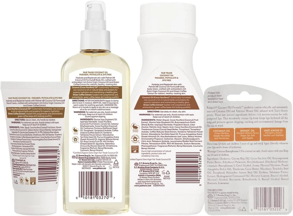 Palmer's Coconut Oil Body Care Set, Body Lotion Body Oil Hand Cream Lip Balm