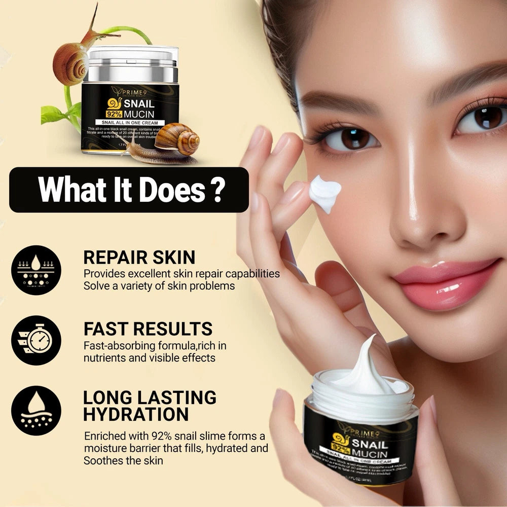 Prime9 Face Moisturiser with Snail Mucin Extract, All in One Snail Repair Cream.