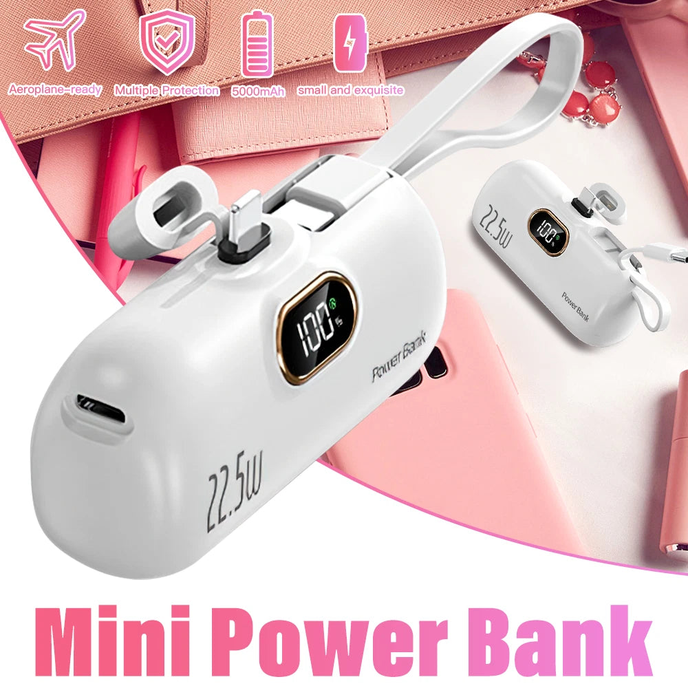 Mini Power Bank Portable 8000mAh Fast Charger USB-C & iPhone Dual Connector NEW