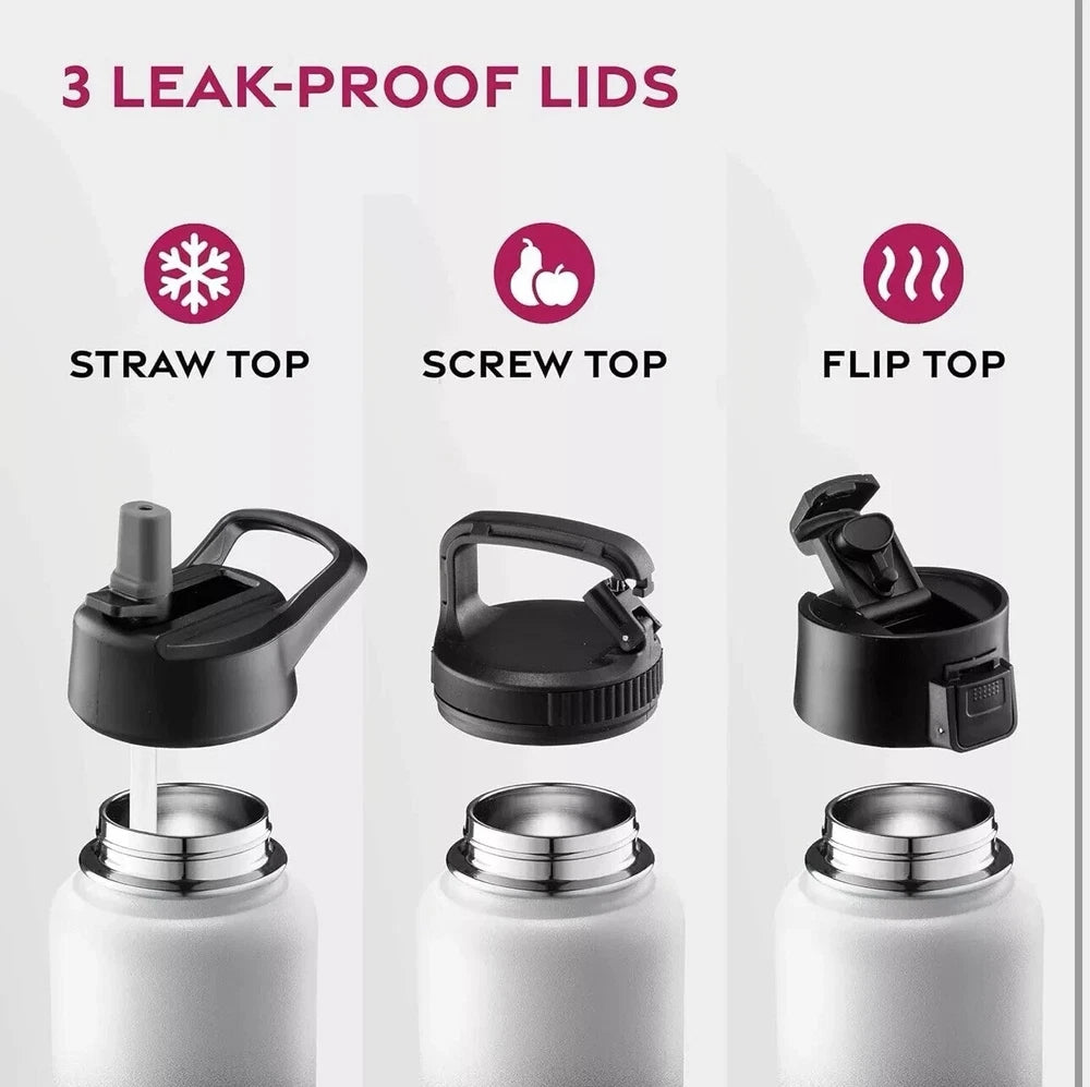 Triple Insulated Stainless Steel Water Bottle with Straw Flip Top Lid 750ml
