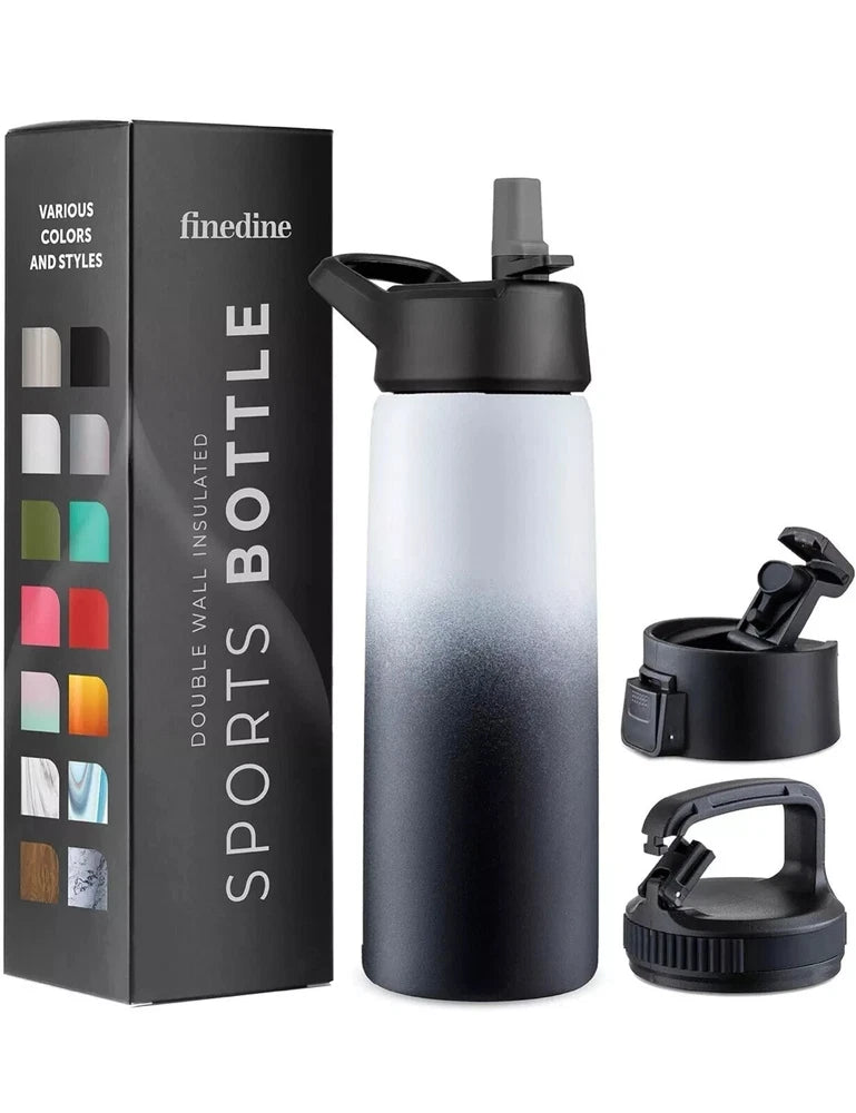 Triple Insulated Stainless Steel Water Bottle with Straw Flip Top Lid 750ml