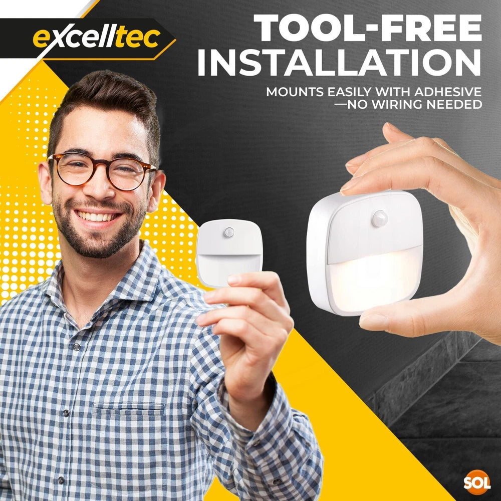 4-12pk LED PIR Motion Sensor Night Light Lamp Wireless Battery Stair Cabinet