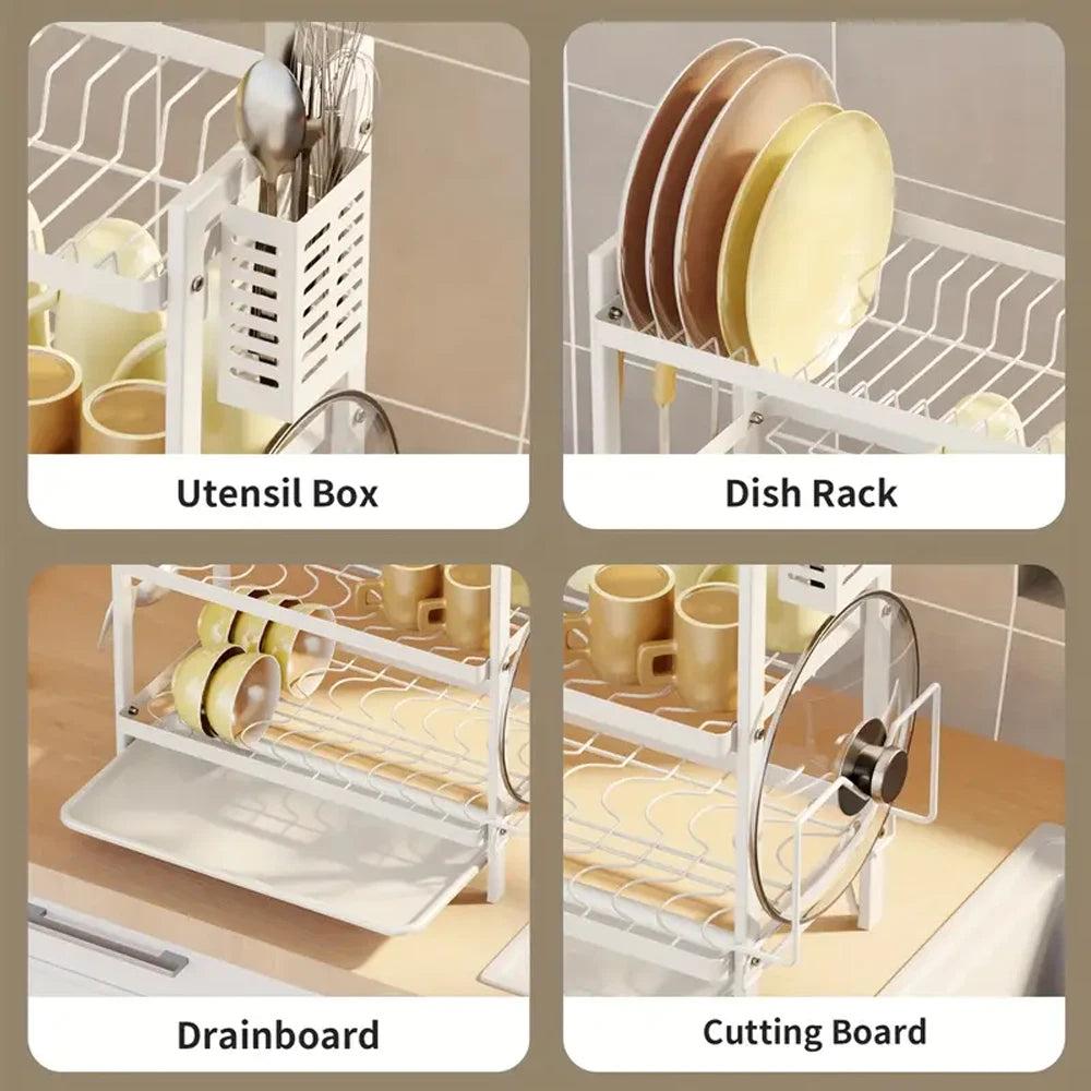 3 TIER KITCHEN SINK DISH DRAINER RACK WITH DRIP TRAY CUTLERY HOLDER PLATE RACK
