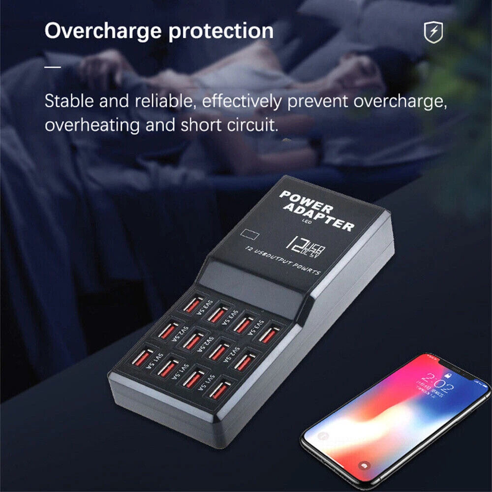 12Ports USB Multi Charger Travel Wall AC Adapter UK Plug Hub Charging Station UK