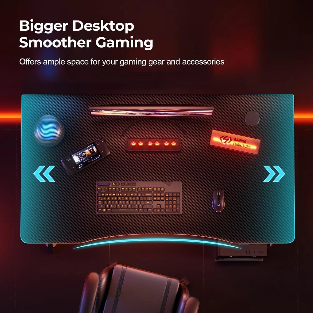 Gaming Desk Computer Gaming Table w/ Mouse Pad Cup Holder & Headphone Hook Black