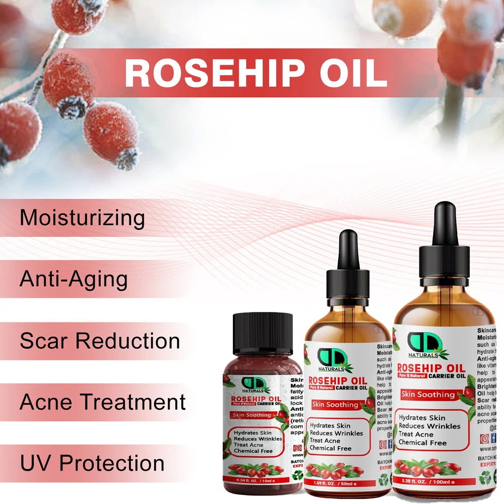 Rosehip Oil Certified Organic Skin Essential Oil Pure & Natural Best Facial Oil