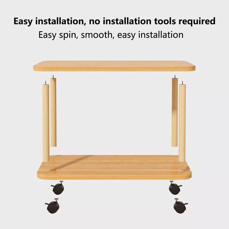 2 Tier Side Table Sofa Small Coffee End Table Storage Shelf on Wheel Living Room