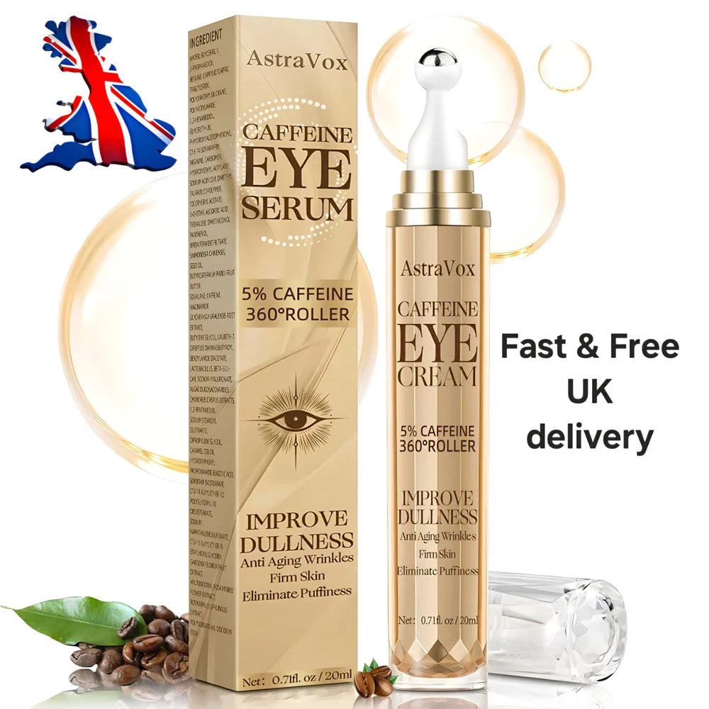 Caffeine Eye Cream, 20ml for Dark Circles and Puffy Eyes 360°Massage Ball Men Wo