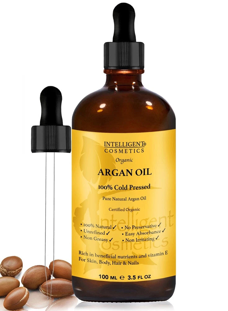 Organic Argan Oil 100% Cold Pressed Pure Virgin Vegan for Hair Beard & Skincare