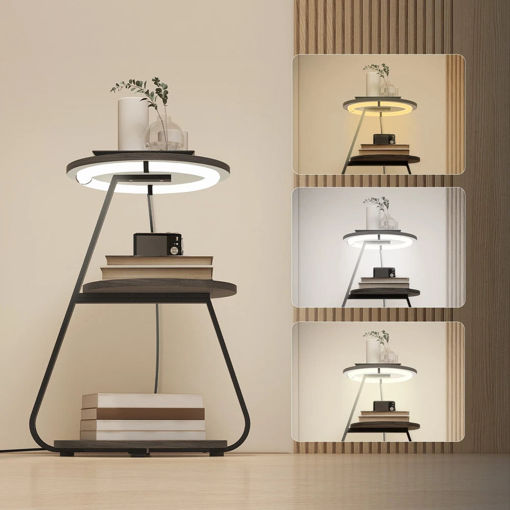 3-Tier Sofa Side Table LED Lighted Bedside Living Room End Table with Storage