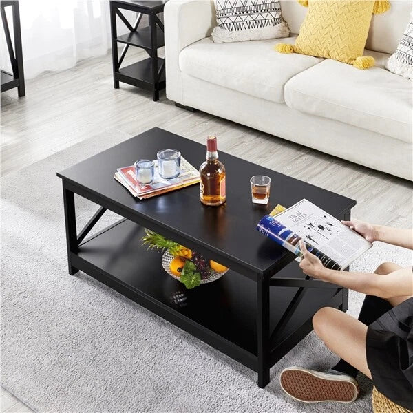 2-Tier Coffee Table with Storage Shelf Modern Center Tea Table for Living Room