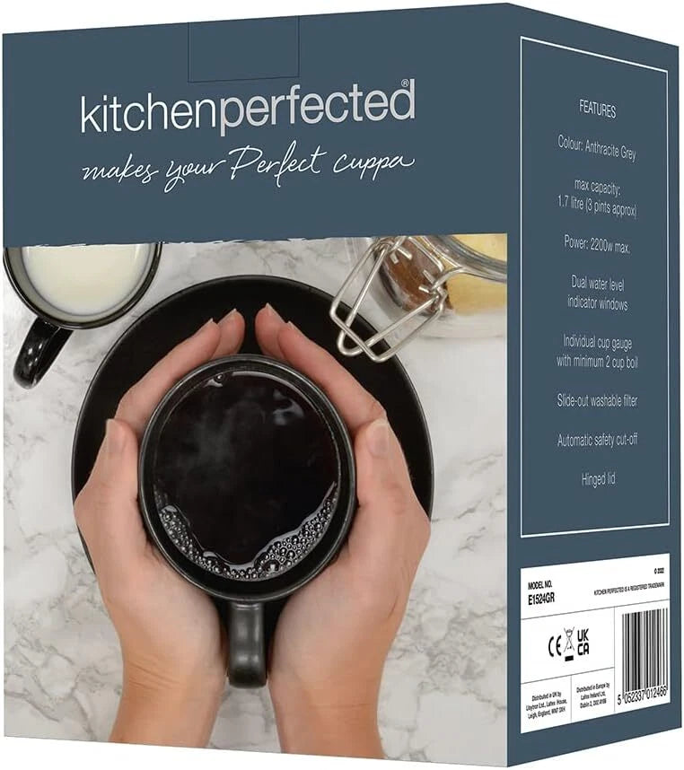 Grey Cordless Electric Kettle 1.7 Litre Jug 2200W Fast Boil Washable Filter