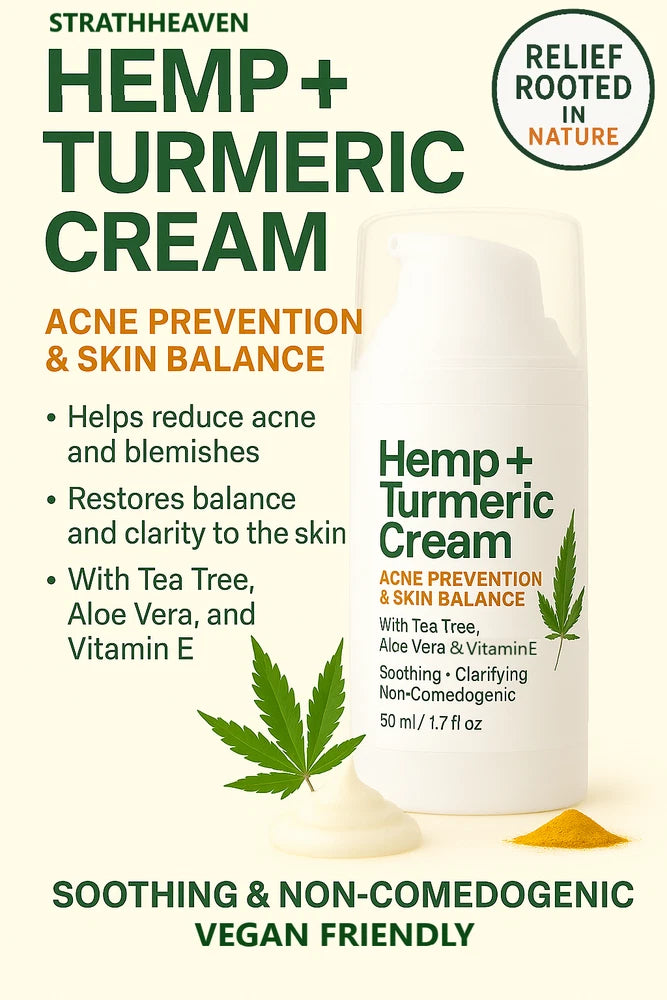 Hemp & Turmeric Acne/Spot Treatment Cream –Tea Tree & Aloe Vera – Natural, Vegan