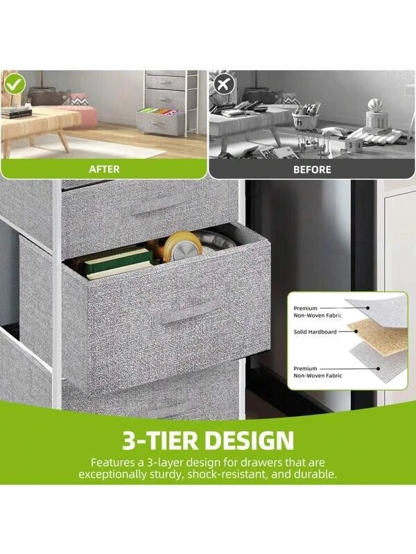 Chest of Drawers Bedroom Furniture Storage Bedside Cabinet 5 Fabric Drawer