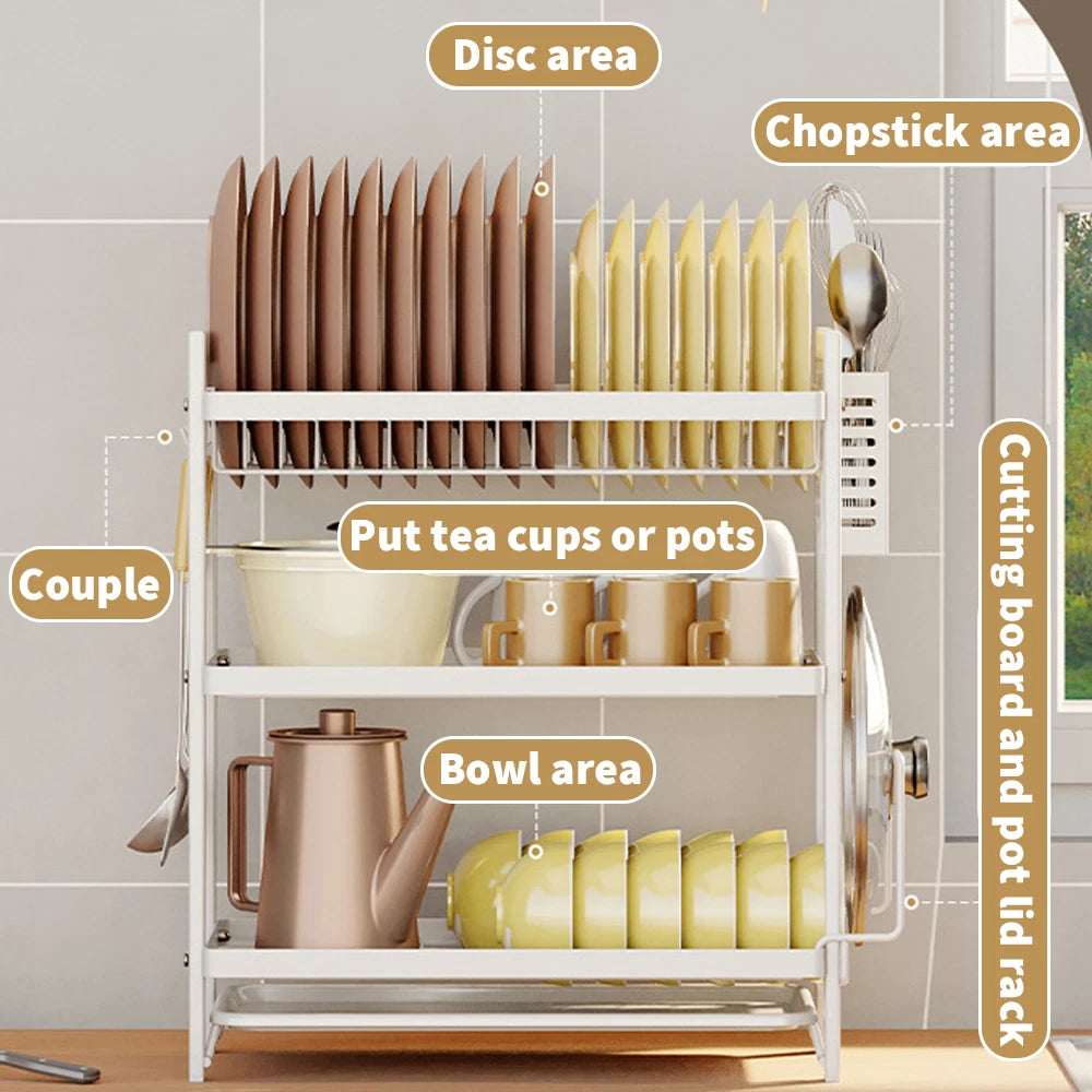 3 TIER KITCHEN SINK DISH DRAINER RACK WITH DRIP TRAY CUTLERY HOLDER PLATE RACK
