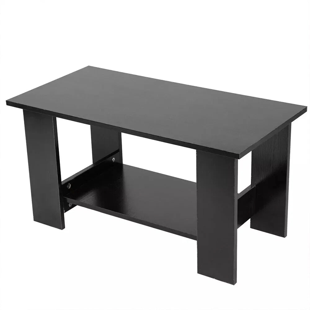 Modern Coffee Table Living Room Tea Side End Desk With Lower Storage Shelf Black