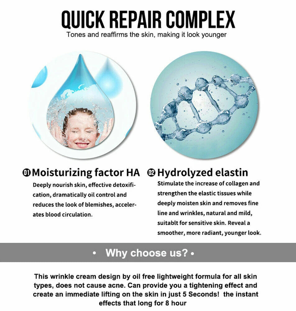 5 Seconds Instant Wrinkle Remover Cream Skin Tightening Hyaluronic Acid Serum