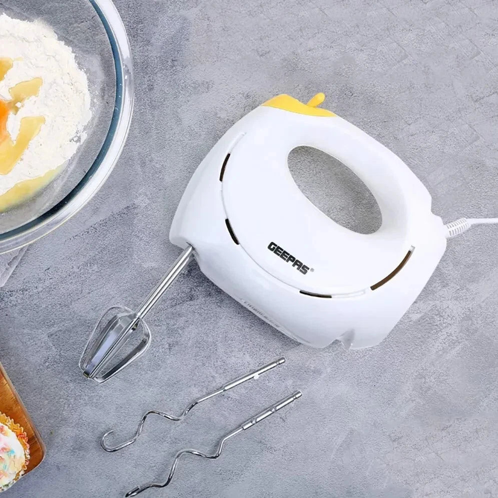 Geepas Electric Hand Food Mixer 7 Speeds & Turbo With Egg Beaters & Dough Hooks