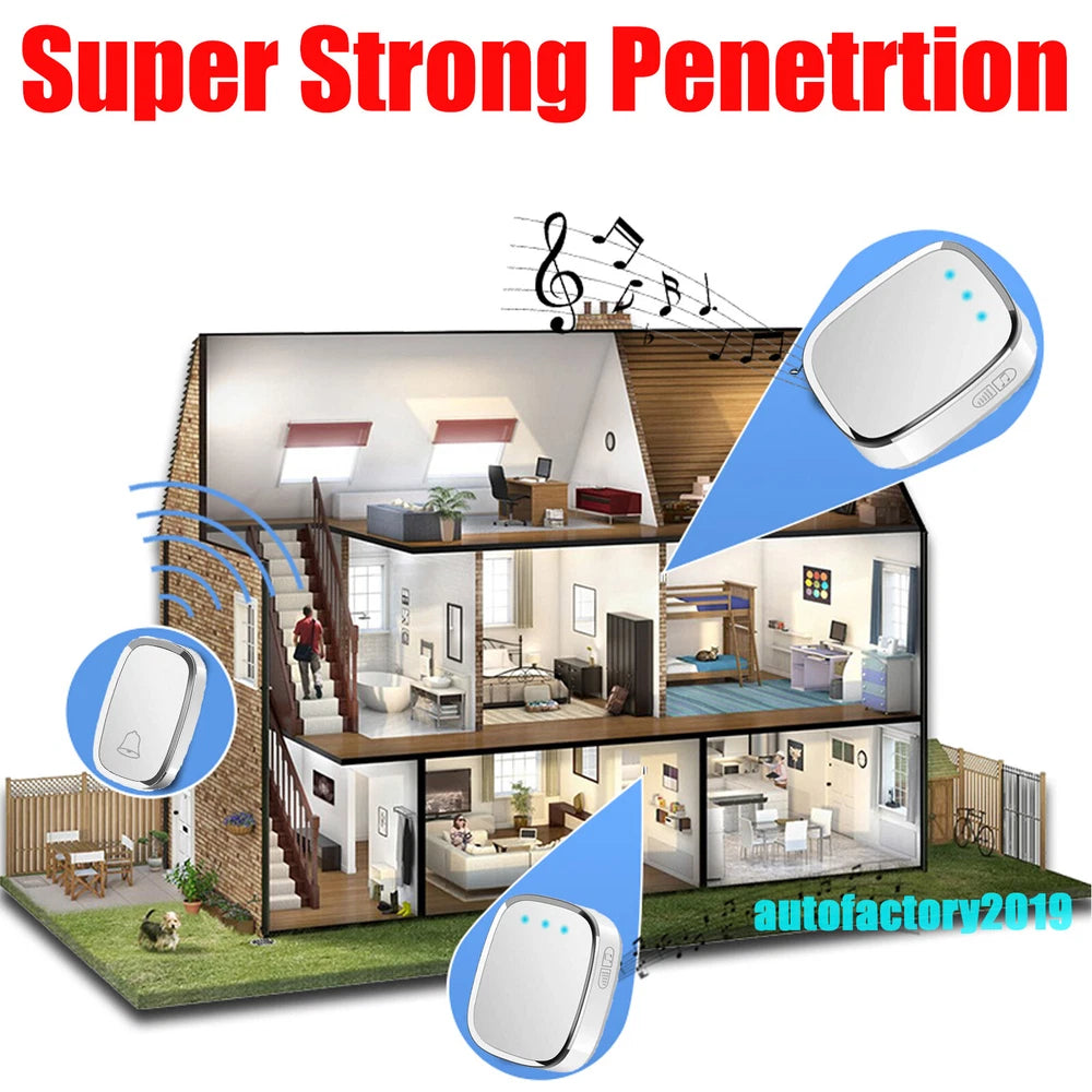 1+2 Wireless Door Bell Doorbell Waterproof Wall Plug In Loud 36 Chime LED Flash