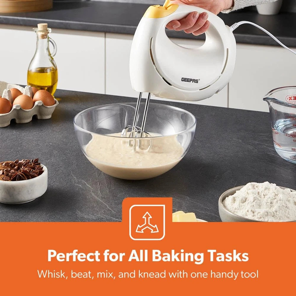 Hand Mixer Food Whisk 7 Speeds & Turbo Kitchen Dough Hooks Geepas