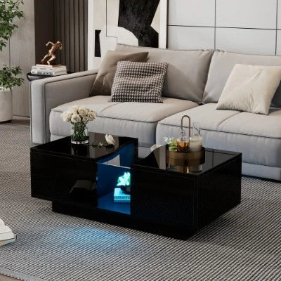 Led Coffee Table With 2 Drawer Storage, High Gloss Coffee Table For Living Room