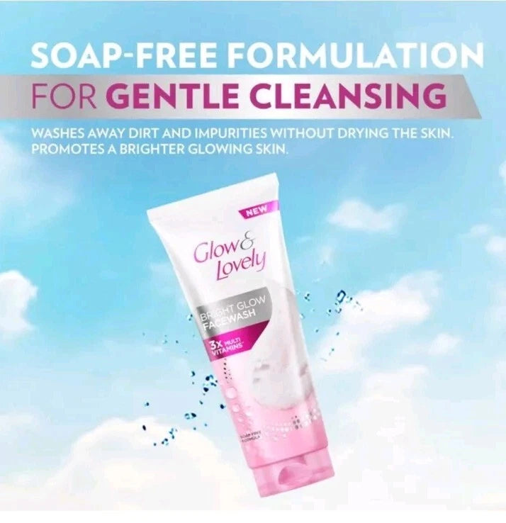 2 X 100g GLOW & LOVELY BRIGHT GLOW FACE WASH 3X MULTI VITAMINS SOAP FREE FORMULA