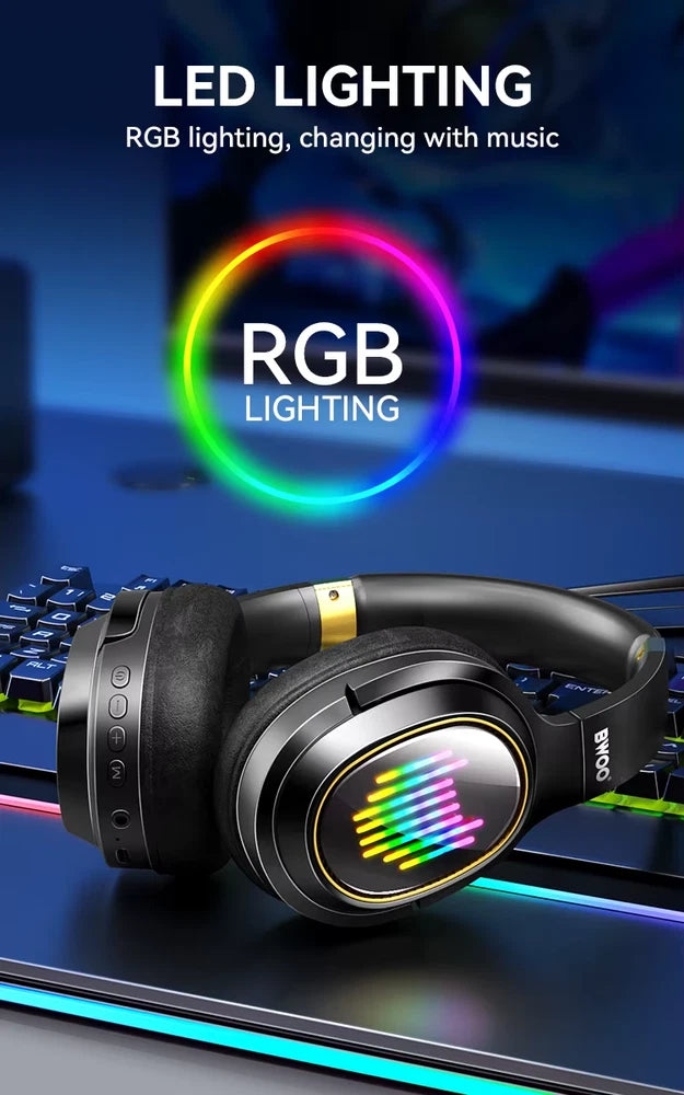 TWS Wireless Bluetooth 5.4 Headphones LED RGB ANC Over-Ear Earphones 50H