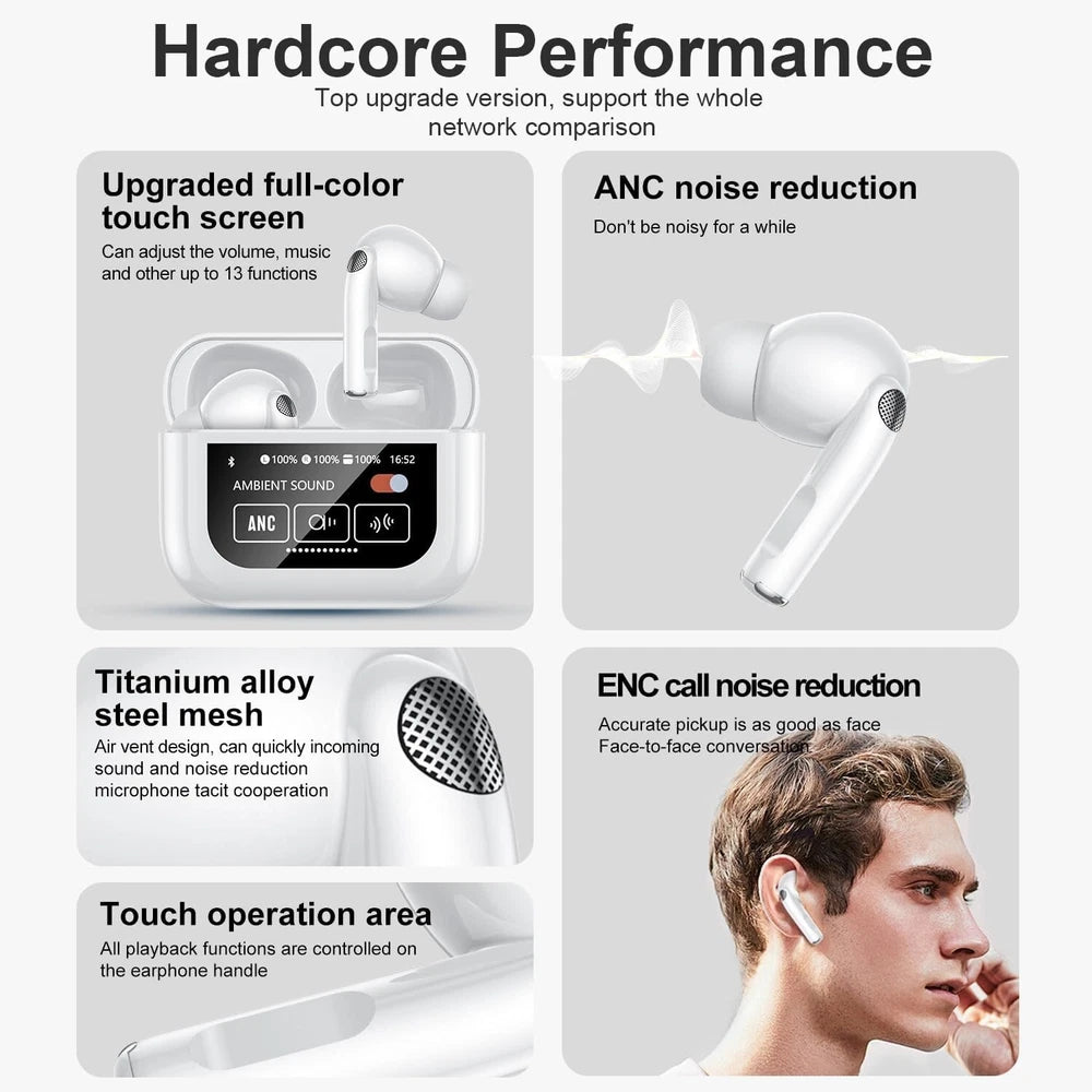 TWS Wireless Earbuds Touchscreen Bluetooth 5.4 Earphones For iPhone & Android