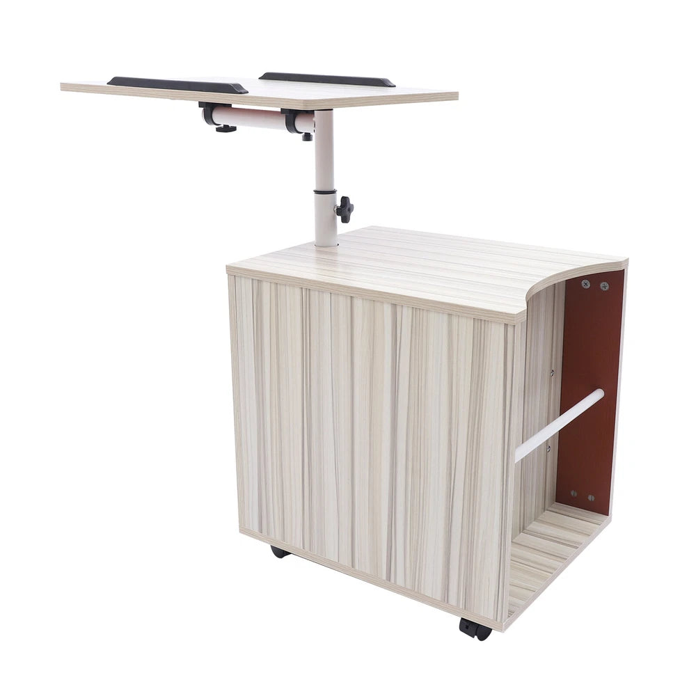 Laptop Desk Bedside Table with Lift Up Top - Modern Nightstand 2 Drawers w/Wheel