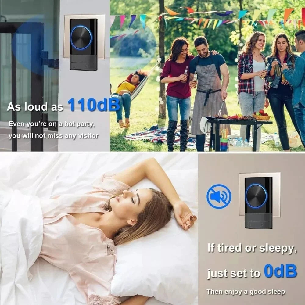 Wireless Door Bells Waterproof 1000ft Long Range Plug in Home Cordless Doorbell