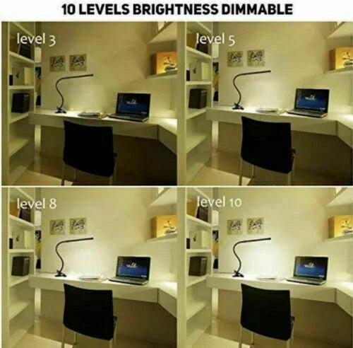 USB Clip On Desk Lamp Flexible Clamp Reading Light LED Bed Table Bedside Night.
