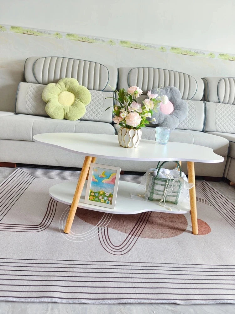 2 Layer Coffee Table Tea Table Cloud Modern Living Room Desk W/ Storage Shelf
