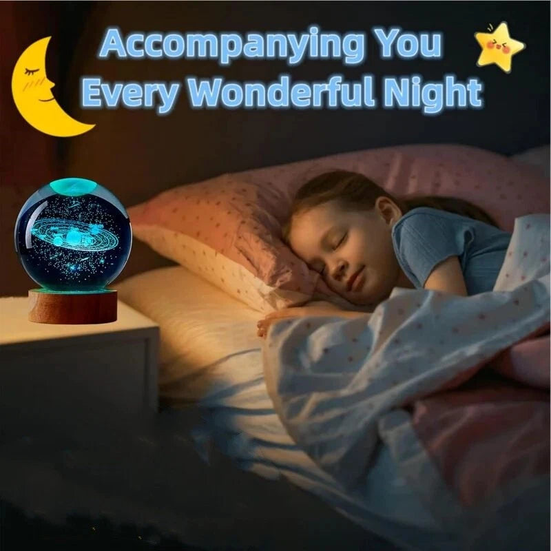 USB 3D Moon Planet Globe Galaxy Night Light LED Crystal Ball Table Lamp Bedside