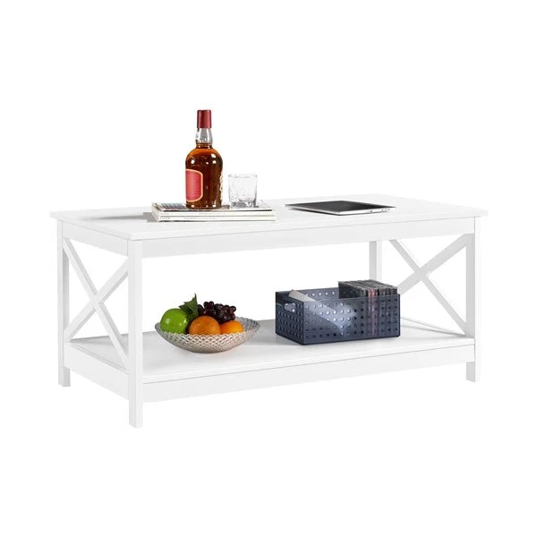 2-Tier Coffee Table with Storage Shelf Modern Center Tea Table for Living Room