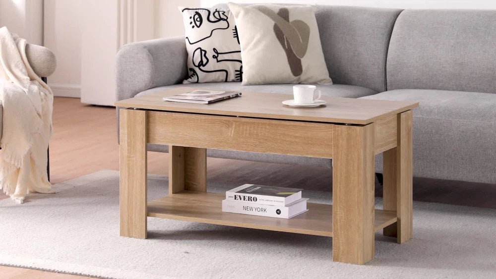 Lift Up Top Coffee Table Modern  Desk Hidden Storage Bottom Shelf 100*50*55cm