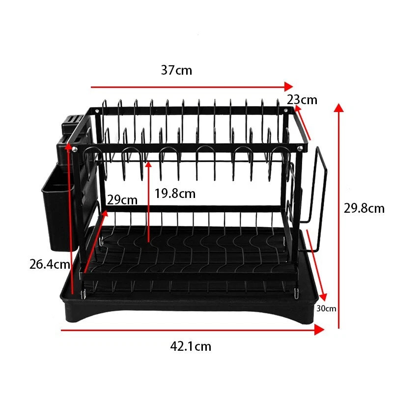 2 TIER KITCHEN SINK DISH DRAINER RACK WITH DRIP TRAY CUTLERY HOLDER PLATE RACK
